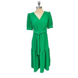 DKNY Short Sleeved Apple Green Tiered Midi Dress Belted size 2 NWT